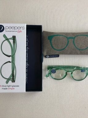 NEW Peepers Kids Blue Light Filtering Green Glasses No Correction w/case‎
